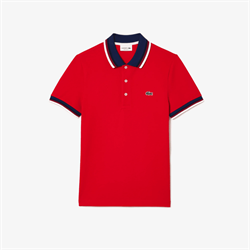 Áo Polo Lacoste Men's Cotton Ribbed Regular Fit T-Shirt Red with Blue collar Size 4